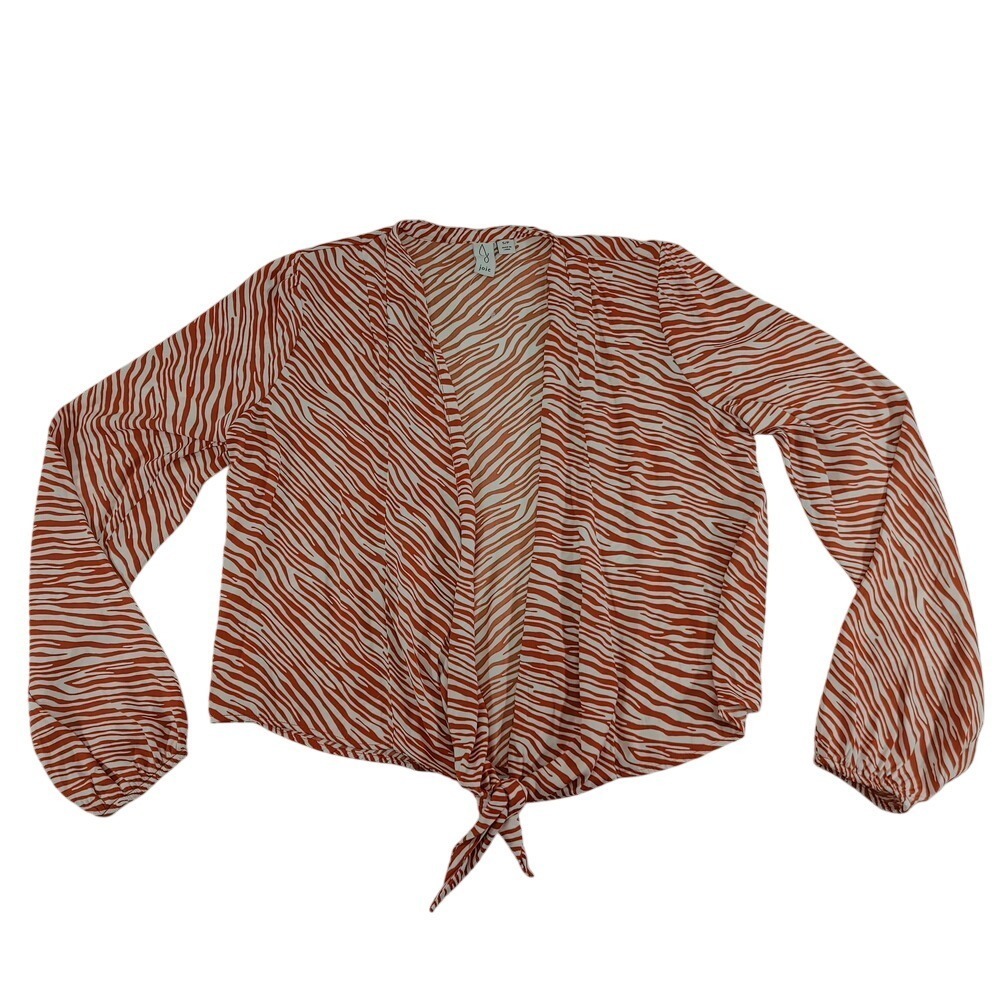 Joie Tie-Front Blouse Zebra Print Long Sleeve Top Rust Brown Size S NWOT